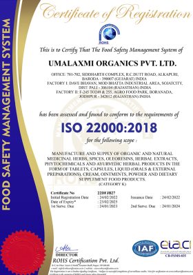 food safety management system certification of Umalaxmi Organics